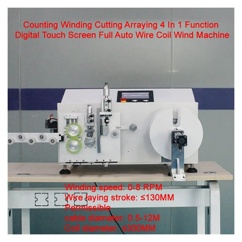 Automatic Electric Wire Winding Reel With Digital Touch Screen 4 In 1 Coiling Station displaying control panel and wire spool.