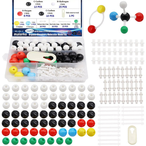 Organic Chemistry Molecular Model Kit For Students And Teachers 144-Piece Set With 68 Atoms 75 Links And 1 Link Remover Tool displayed