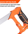Frame Hack Saw With 12 Inch Blade For Gardeners And DIY Pros, Dual 45 And 90 Degree Angles, visible ergonomic soft grip handle