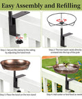Badass Deck Mounted Metal Bird Bath For Your Backyard Folks With Detachable 12 Inch Birdbath Bowl installation guide showing assembly steps.