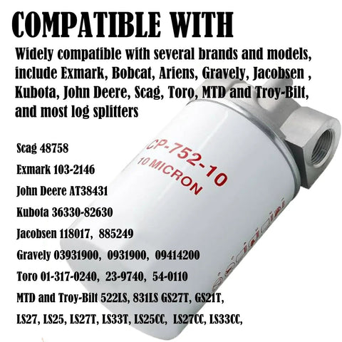 10 Micron Hydraulic Oil Filter Assembly For Petroleum Fluids, Three Quarter Inch Ports, compatible filter models listed