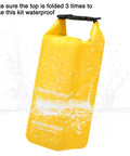Waterproof Boat First Aid Kit With Roll Top Dry Bag for marine adventures in yellow with water splash and secure roll-top closure.