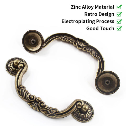 4Pcs Vintage Bronze Bail Drop Drawer Pulls With Screws, 6.22 Inch total length, antique design, zinc alloy, classic cabinet handles.
