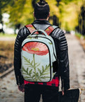 Man wearing Red Poppy Watercolor Print Backpack For Men And Women, Large Capacity Unisex Daypack in park