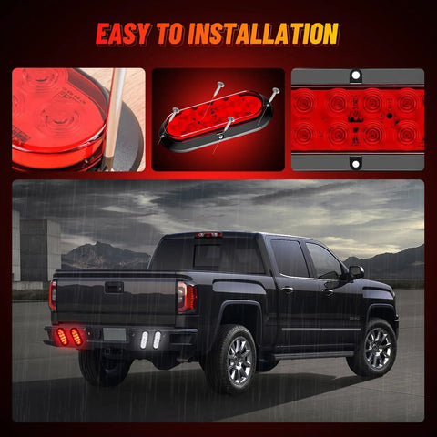 Beefy 6 Inch Oval LED Trailer Tail Light Kit 4 Lights Surface Mount 2R2W IP67DOT shown on truck in rain