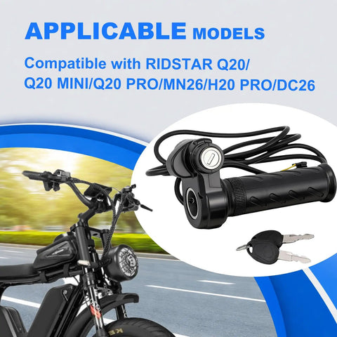 Universal Full Twist Throttle With Key Lock For E Bikes And Scooters 12V To 72V Plug And Play No Rewiring Quick Install 3 Pin E Bike Throttle Compatible With Q20 Q20Pro H20 H26Pro