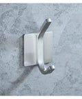 Heavy Duty Double Robe Hook Wall Mount Coat Rack For Bathroom And Kitchen Rustproof Stainless Steel Hanging Organizer No Sweat Space Saving Top Shelf Style with single hook on textured wall.