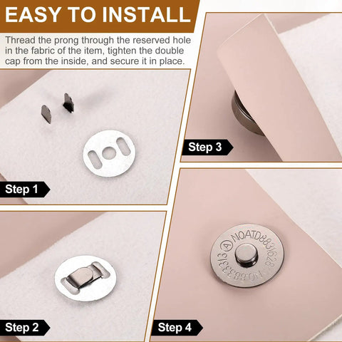 Premium Copper Magnetic Snap Buttons For Purses And Gear DIY Craft Replacement Clasps With Washers Gold Tone installation steps