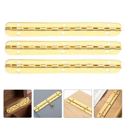 Pro Grade Heavy Duty 8 Pack Golden Iron Piano Hinges for jewelry boxes and storage cabinets with pre drilled holes