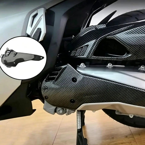 Direct Replacement Transmission Case Cover For Honda PCX160 2021 2025 shown mounted, showcasing carbon ABS material and fit.