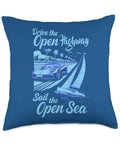 Adventure Seekers Throw Pillow With Dope Sports Car And Sailboat Design, perfect for road trips and ocean getaways.
