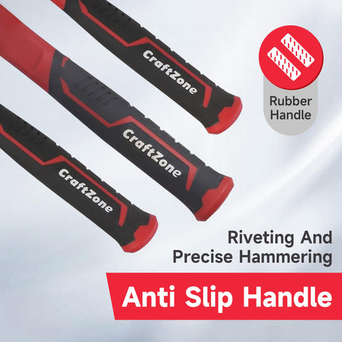 Close-up of handles from Six-Piece Rubber Mallet Hammer Set With Dead-Blow, Sledge, Stoning, Ball Peen and Claw, Pro-Grade Anti-Vibration