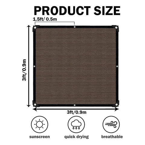 3x3 ft mocha brown Sun Shade Cloth With Grommets For Patio And Pergola Three By Three Feet Provides Ninety Percent UV Protection