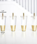 Gold Cap Clear Acrylic Furniture Legs Set Of 4 With Mid Century Style For Sofa Couch Chair Table Dresser Cabinet Easy Install