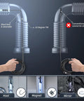 Diagram showing features of Endoscope Camera With Light For Inspections And Tight Spots Pro Grade Tool, including steerable 15-degree tilt lens.