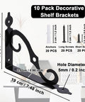 Heavy Duty 10 Pack L Shaped Shelf Brackets Wall Mounted Decorative Floating Shelf Hardware Kit With Screws And Anchors showing dimensions and included hardware.