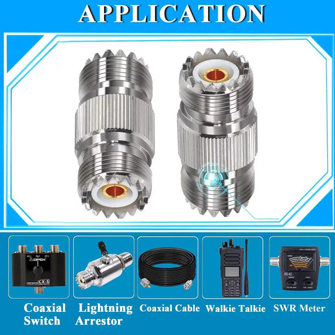 2 Pack PL259 UHF Coax Adapter Gender Changers SO239 Female To Female Connector for CB Radio Antenna application diagram