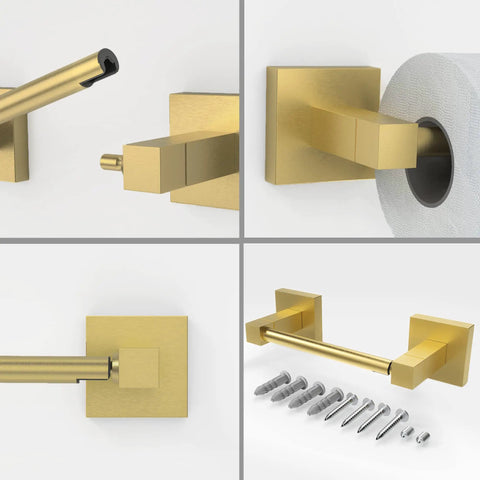 Gold Toilet Paper Holder Wall Mount With Double Post Pivoting Design brushed gold square tissue holder and installation hardware