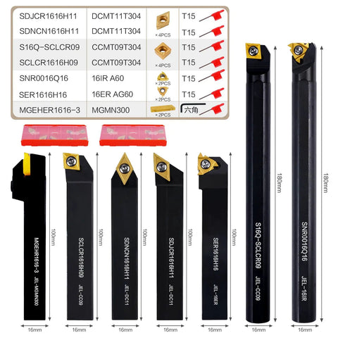 Heavy Duty 21 Piece Indexable Lathe Tool Set With Five Eighth Inch Shank Including Seven Metal Lathe Tool Holders And Fourteen Carbide Inserts For Turning Boring Grooving Threading And Cutting A Durable Precision Machining Kit arranged in a set display