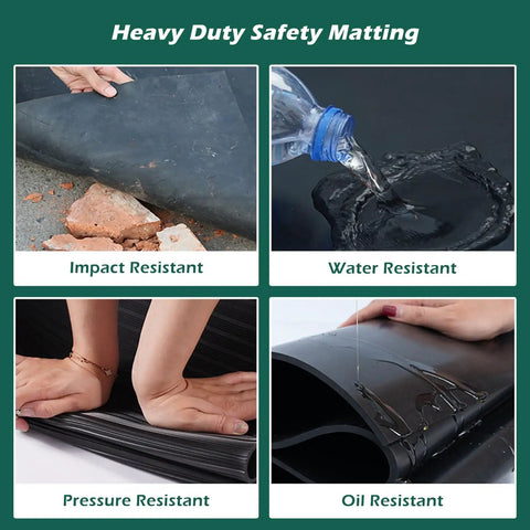 Heavy Duty Insulated Rubber Floor Mat Non Conductive Workspace Essential With Top Notch Non Slip Grip To Keep Ya Safe From Electric Shock Hazard Industrial Grade Power Tile Rock Solid showcasing impact, water, pressure, and oil resistance features.
