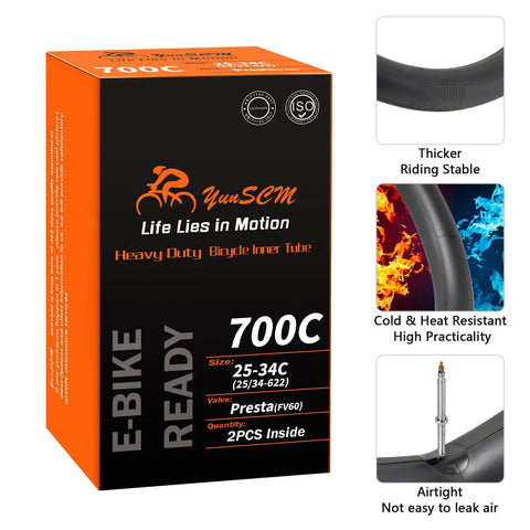Heavy Duty 700C Bike Inner Tubes 25C To 34C 622 Presta Valve 2 Pack Ultra Durable Puncture Resistant Tubes For Road Bike Package
