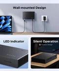 Five Port 2.5Gb Ethernet Switch with wall-mounted design, LED indicator, and fanless quiet operation for NAS, PC, game console.