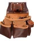 Cafe Color Pro Tool Bag With Tape Holder, 3 Pouch Design, 12 Pockets and Tool Holders, leather material, front view