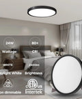 12 Inch LED Flush Mount Ceiling Light 6 Pack Black Round Flat Panel Fixture 24W 2400 LM Non Dimmable ETL Listed for Bedroom
