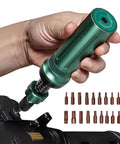 Precision Torque Screwdriver Set With 10 To 70 Inch Pounds Range Quarter Inch Drive 24 Piece Handy Kit For Precise Tightening Great For Electronics Appliances DIY Projects And Car Maintenance, green metal handle and S2 bits