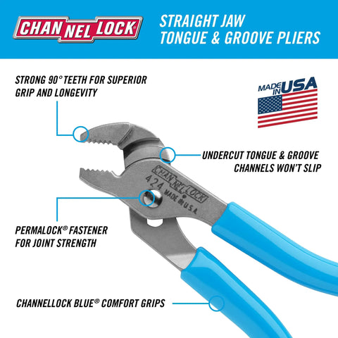 4.5 Inch Slip Joint Pliers With Straight Jaw Tongue And Groove Hardened Steel Construction PERMALOCK Fastener Blue Comfort Grips
