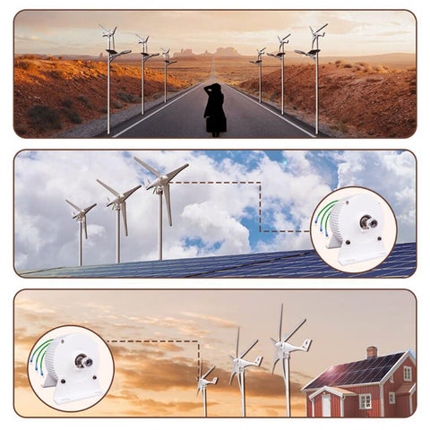 Wind turbines installed in rural landscape with focus on Gearless Direct Drive 10000W Wind Turbine Generator PMG 12V 24V 48V 500 RPM.