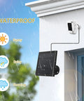 Durable Solar Panel For Security Cameras Keeps Spotlight Cam Plus Pro Battery And Stick Up Cam Pro Wireless Outdoor Juiced By Sun With 10ft Cable Dustproof Waterproof Easy Install Weather Resistant Black Finish installed on wall