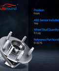 Two Pack Front Wheel Bearing And Hub Assembly Direct Fit For Chevy Equinox 2007 2009 Captiva Sport 2012 2015 Vue 2008 2010 Torrent Suzuki XL7 With Five Lug And ABS, shown with five-lug design and ABS sensor.