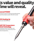 Hand holding 110W Soldering Iron Station Kit with LED display, quick thermal recovery, PID temperature control.