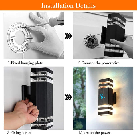 Installation steps for Dusk To Dawn Outdoor Light Fixture For Homes Square Exterior Wall Light Waterproof Modern LED Lighting