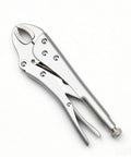 Premium Steel Locking Pliers With Wire Cutter, Mini Curved Jaw Vise Grips, Adjustable hand tool close-up view on white background.