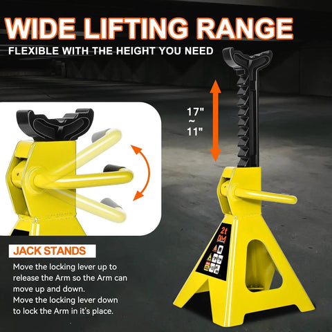 Low Profile Hydraulic Trolley Floor Jack Kit With 2 Ton Capacity, Comes With 2 Ratchet Jack Stands, safety overload display