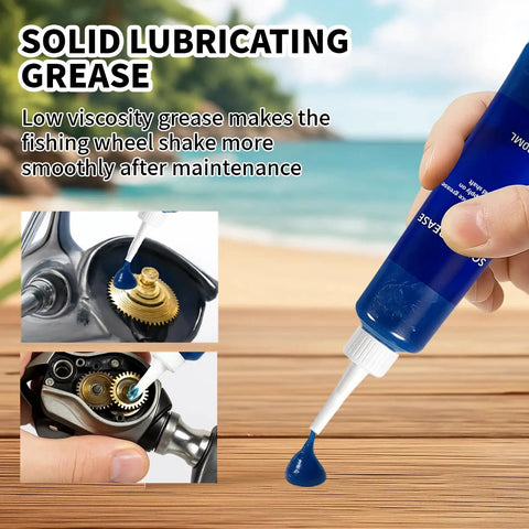 All Purpose Fishing Reel Lubricant Kit 1.35oz With Liquid Oil And Solid Grease application on reel gears