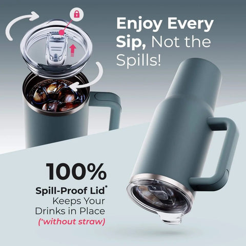 40 Oz Stainless Steel Tumbler With Handle And Straw For On The Go Hydration, Double Wall Vacuum Insulation Keeps Drinks Cold Or Hot Longer, Sweat Proof Easy Grip, BPA Free And Dishwasher Safe, Charcoal.