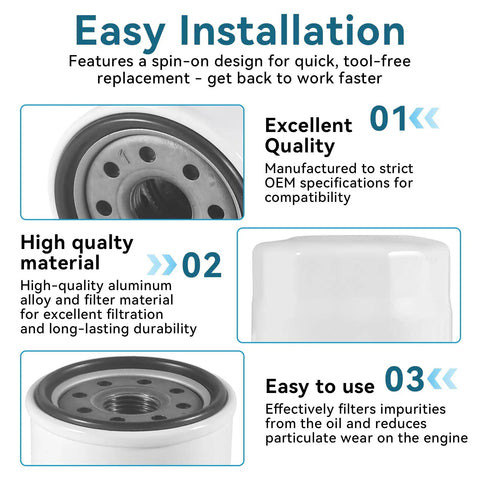 Easy installation spin-on design of Two Pack 52114 Transmission Oil Filters Fits Toro 109-3321, Husqvarna 539113466, Bad Boy 063-1050-00, Ariens 21545100 Replaces HG52114