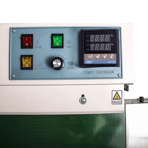 Control panel of Automatic Horizontal Continuous Sealing Machine For Plastic Bags, Band Sealer With Embossing and Date Stamp
