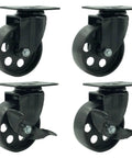 Heavy Duty 3.5 Inch Swivel Caster Wheel Kit Featuring Two Lock Brakes And Two Non Brake Plates crafted from durable cast iron tires.