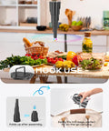 Tabletop Fly Fans With USB Type C Rechargeable Battery And Colorful LED Light Show over kitchen table setup.
