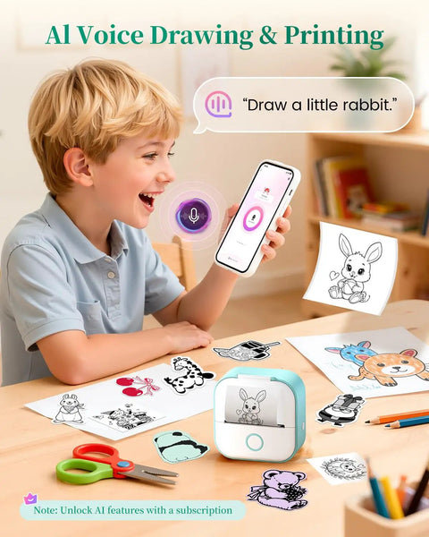 Child using Compact T02 Mini Sticker Printer With Bluetooth Label Maker Inkless Thermal Printer For Photos And Notes Portable Sticker