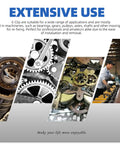 Collage of gears and machinery with a worker operating equipment, showcasing uses for 304 Stainless Steel E Clips Retaining Rings Set, 14 Sizes From 1.5mm to 15mm, Heat Treated External Retaining Clips, Circlips and Retainers, Includes Tweezers, 211 Pieces for Gears, Housings, and Gearhead Projects.