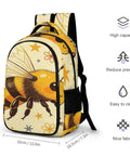 Dope Starry Floral Patriot Bee Print Backpack for Unisex Use, durable polyester, large capacity for school and travel, side view