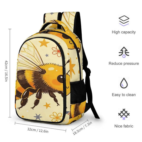Dope Starry Floral Patriot Bee Print Backpack for Unisex Use, durable polyester, large capacity for school and travel, side view