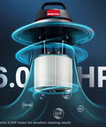 Interior view of 8 Gallon 6 Peak HP Wet Dry Vacuum For Home Garage And Workshop With Built In Drain and multifunction attachments