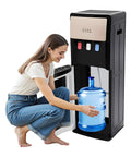 Woman refilling Bottom Loading Water Dispenser With 3 Temperature Settings Hot Cold And Room Temperature 110V 90W 500W Water Cooler