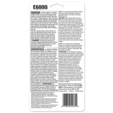 Back packaging of Craft Adhesive 4 Pack 0.18 Oz Tubes With Five Minute Open Time showing safety instructions and barcode.